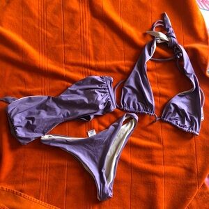 NWOT Venus 3pc Reversible Bikini Set, Lavender & Cream: sz Sm Bottoms/Med Tops